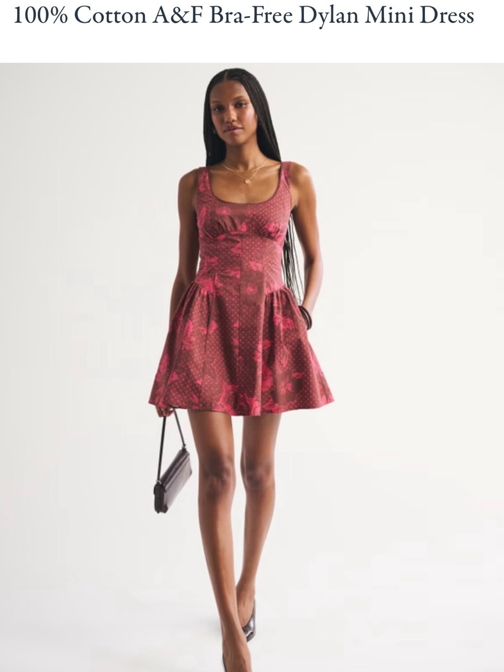 Abercrombie & Fitch 100% Cotton Bra-Free Dylan Mini Dress, red pattern, size S